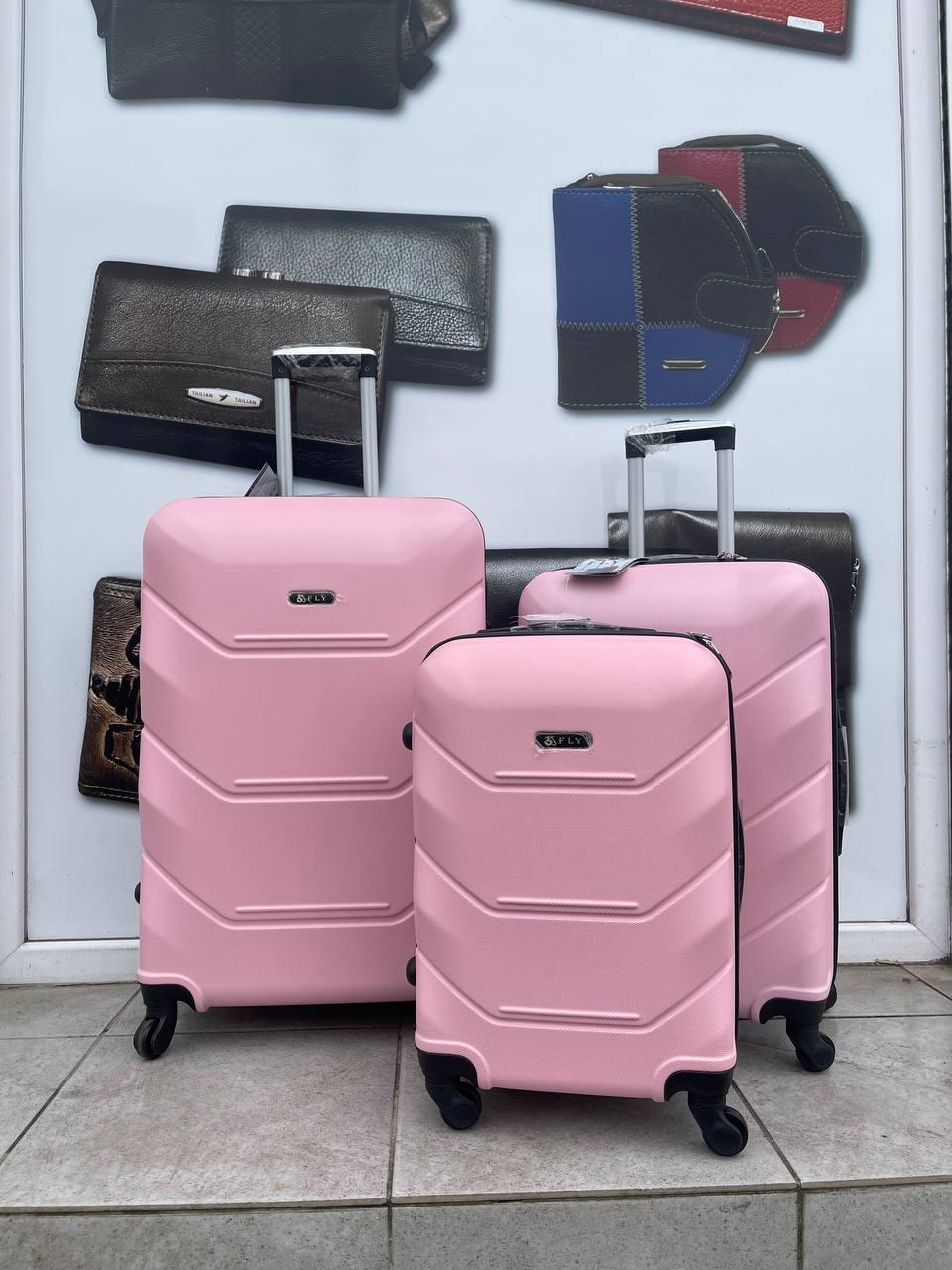 Комплект чемоданов пластиковый на 4х колёсах ( L M S ) FLY розовое Пудра. (OR) — изображение 2