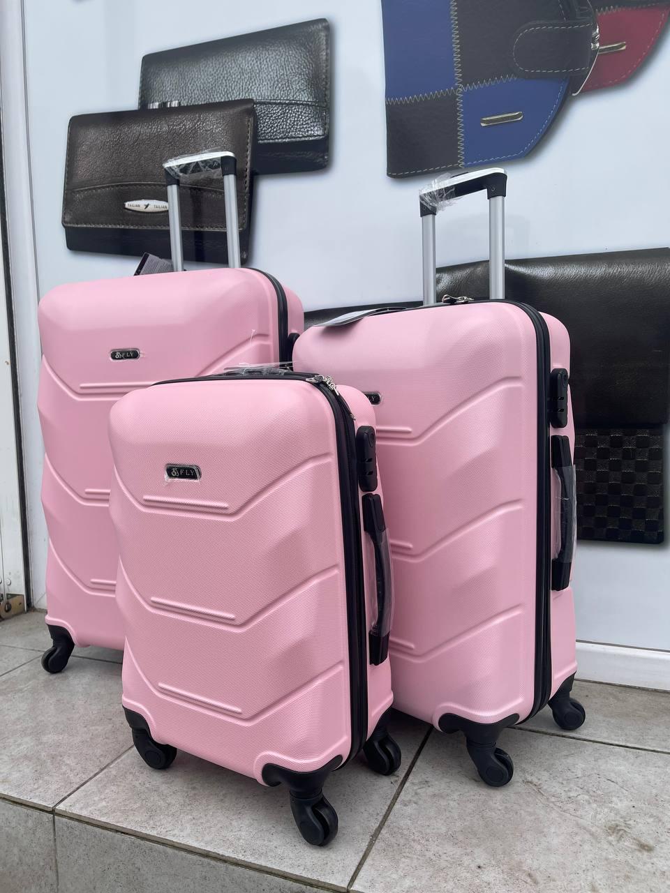 Комплект чемоданов пластиковый на 4х колёсах ( L M S ) FLY розовое Пудра. (OR) — изображение 4