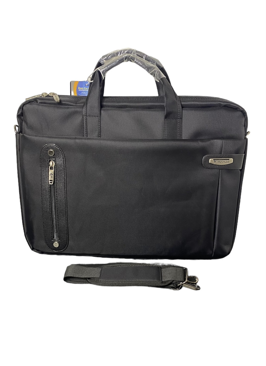 Компактная вместительная Черная сумка для ноутбука 17" и документов из текстильного материала, через плечо