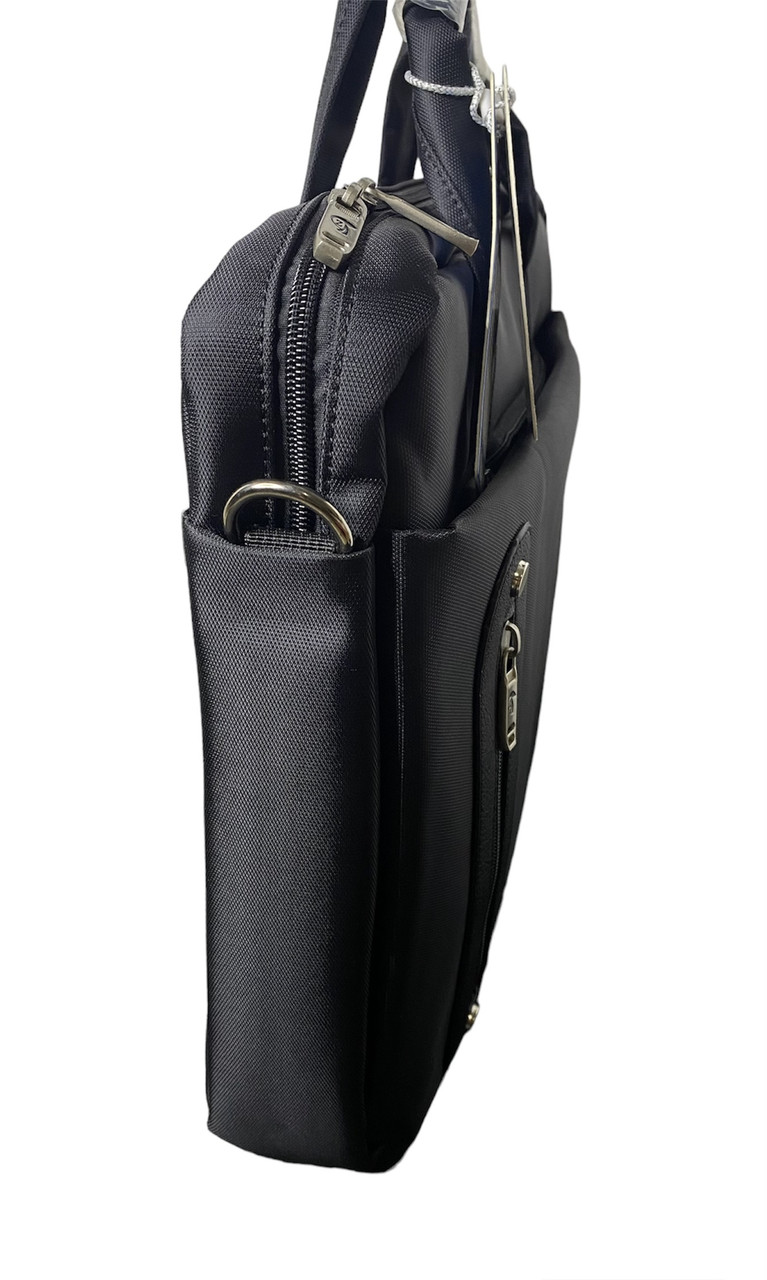 Компактная вместительная Черная сумка для ноутбука 17" и документов из текстильного материала, через плечо — изображение 3