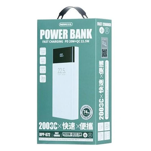 Повербанк Remax RPP-672 20000mAh | LED Дисплей, 2USB/1Type-C, 20W, PD — изображение 2